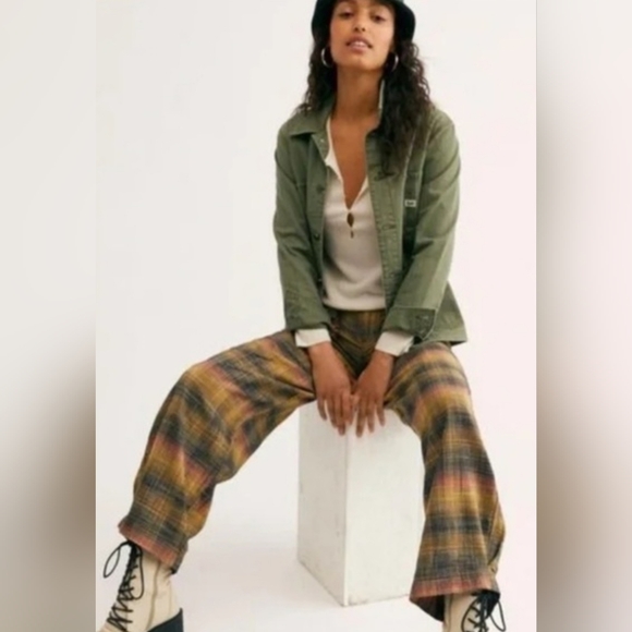 Free People "BIRCH" Wide Leg Plaid Pants in MOSS Combo 12 NWOT - Picture 7 of 10